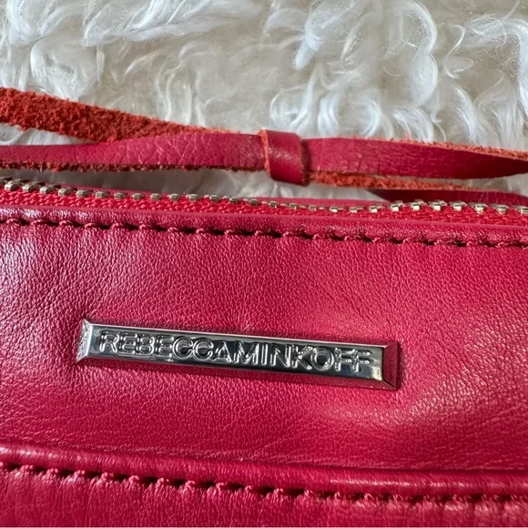 Rebecca Minkoff Red Leather Mini Mac Crossbody Bag Silver Chain Strap Designer - Picture 8 of 16
